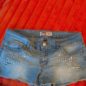 LEI Blue Denim Shorts with Gold Accents